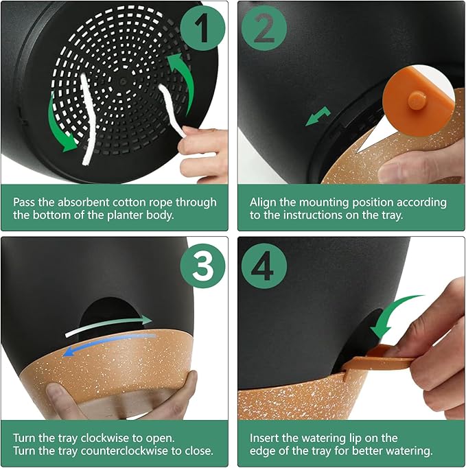 Indoor Pots for Plant Self Watering Plant Pots for Lazy People, 8/7.57/6.5/6/5.5/5 Inch,Black Plastic Self Watering Planter for All Houseplants,Succulent, African Violets, Flowers and Cactus