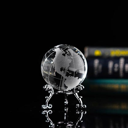 60mm World Globe Crystal Earth Ball Paperweight with Stand Glass Sphere Display Globe Ball Christmas Decor for Home Office Desk