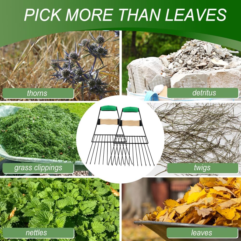 Steel Leaf Scoops, Hand Rakes for Picking Up Leaves, Sturdy Garden Large Leaf Grabber Leaf Rake for Picking up Leaves, Collect Garbage and More