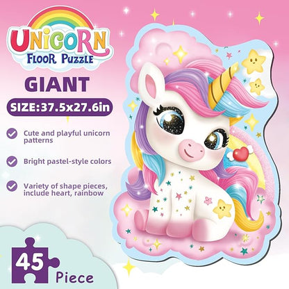 45 Piece Unicorn Floor Puzzle, Large Special Shapes Puzzles for Kids Ages 3-5, Toddler Floor Puzzles for Kids Ages 4-8, 4 Year Old Girl Gifts Toys for Birthday, Halloween, Christmas