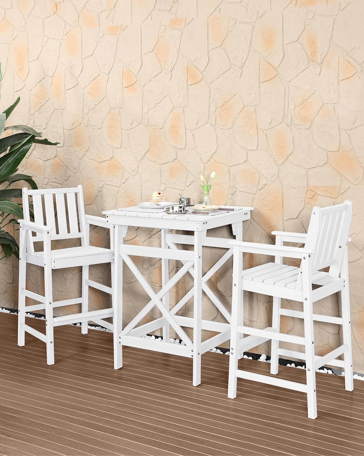 HDPE Outdoor Bar Table, 41" Adirondack Outdoor Bar Height Table, Weather Resistant HDPE Patio High Top Pub Table, Square HDPE Patio Bar Tables for Garden, Porch, Poolside, Balcony, Pearl