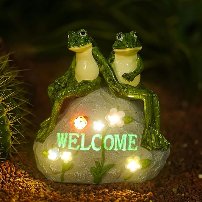 Nacome Solar Garden Outdoor Statues Frog with Succulent and 7 LED Lights - Lawn Decor for Patio, Balcony, Yard Ornament - Unique Housewarming Gifts