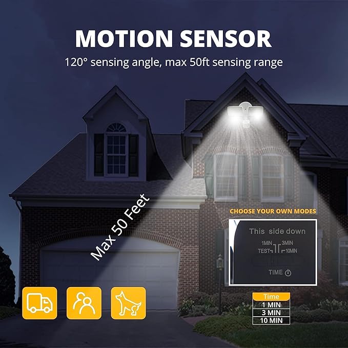 UME 19W LED Flood Light Motion Sensor Outdoor, 2 Adjustable Head, 2000LM, 5000K, IP65 Waterproof, Dusk to Dawn Security Light with Photocell for Exterior,Outside,Garage,House(Black)