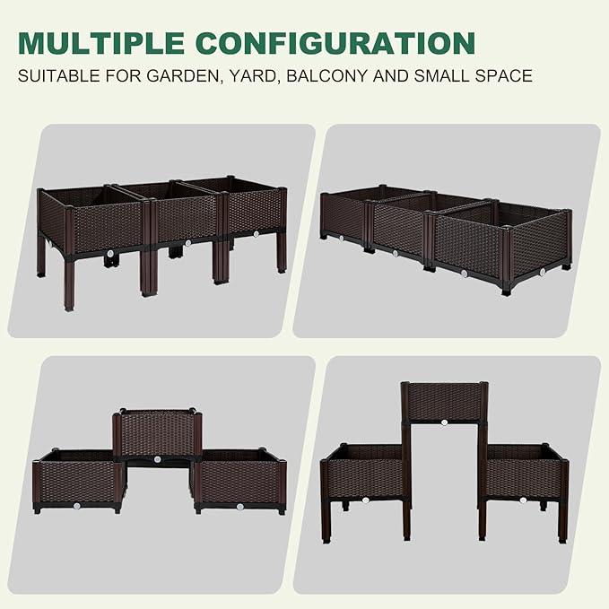 Emalie Raised Garden Beds Elevated Plastic Planter Box with Drainage Plugs Perfect for Vegetables Flowers Herbs Growing Outdoor, 47.2" Lx15.7 Wx16.5 H Brown