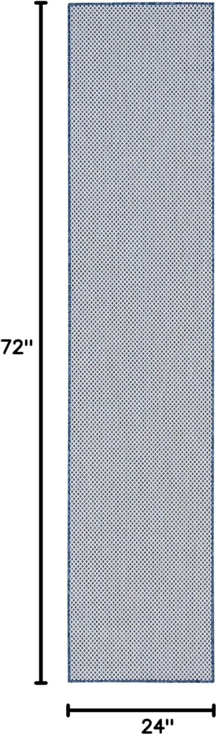 Nourison Home Courtyard Ivory Blue 2' x 6' Area Rug Easy Clean, Non Shedding, Bed Room, Living Room, Dining Room, Kitchen (6' Runner)