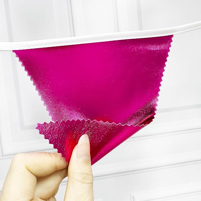 Hot Pink Party Decorations Triangle Pennant Banner Flag Rose Pink Metallic Fabric Bunting Garland for Birthday Bachelorette Wedding Bridal Shower Anniversary Flamingo Theme Party Supplies