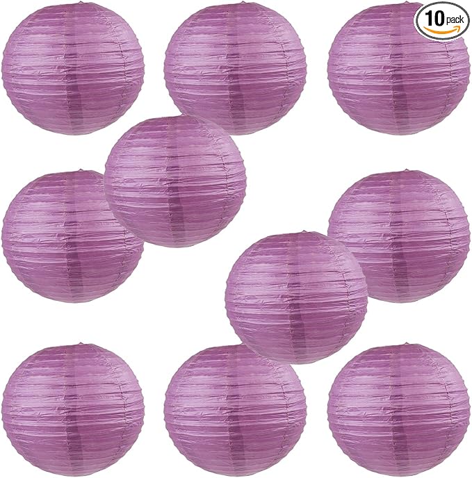 WYZworks - Round Paper Lanterns 10 Pack (Purple Plum, 8") - Hanging Paper Lanterns Lamp for Wedding, Birthday, Party and Home Decorations with 8", 10", 12", 16" Option