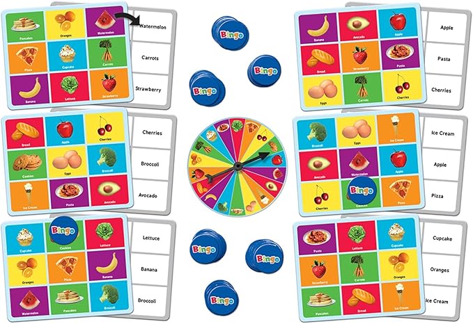 Masterpieces Kids Games - Food Bingo Game - Fun Family Entertainment for Kids and Adults - Educational, Engaging, and Perfect for Game Night, Classroom Activities, and Interactive Play for All Ages