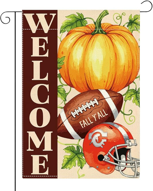 Fall Garden Flag Autumn Pumpkin Garden Flag 12x18 inch Double Sided Welcome Fall Y'all Pumpkin Yard Flags for Outside Front Door Home Porch (Flay 1801)