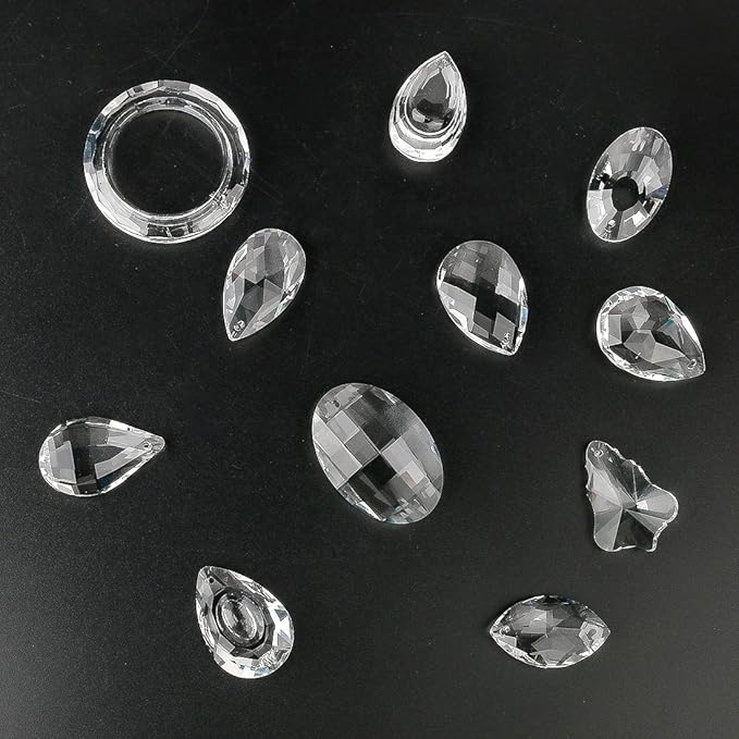 H&D 11pcs Clear Crystal Chandelier Lamp Lighting Drops Pendants Balls Prisms Hanging Glass Prisms Parts Suncatcher Home/House Decor