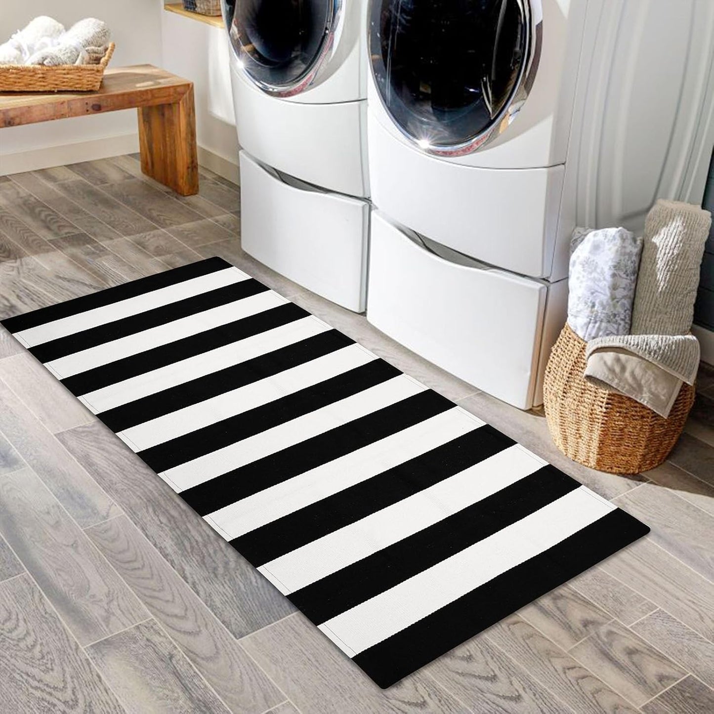 IOHOUZE Black White Striped Rug -2x4.3 Front Door Mats Outdoor,Washable Rug for Front Porch Decor,Spring Summer Welcome Mats Outdoor Indoor, Doormat for Farmhouse/Entryway/Home Entrance