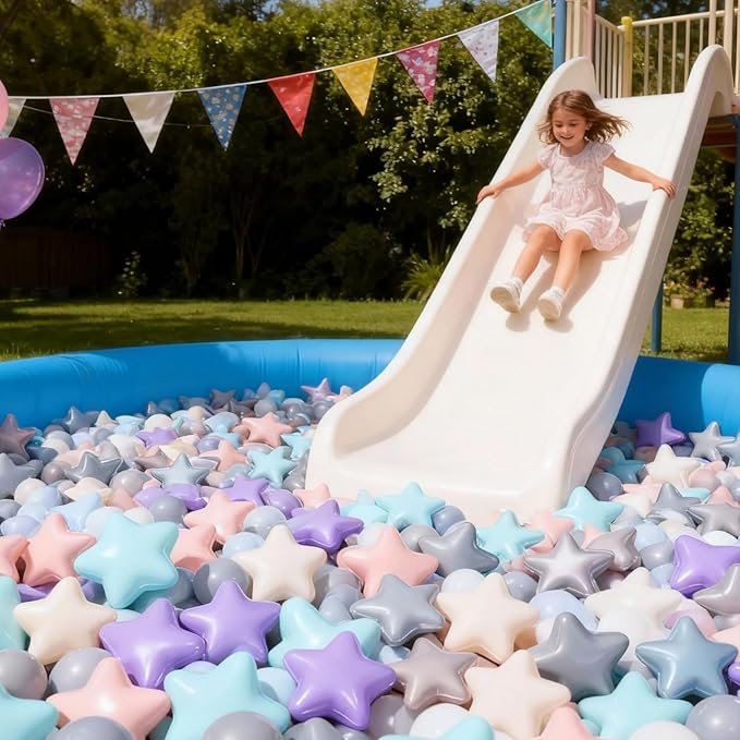 GOGOSO 100 Ball Pit Balls Star Bals - Pink Soft Plasticballs Phthalate Free BPA Free Playballs for Ballpool Birhtday Party Girls Kids with Storage Bag, 2.15inches