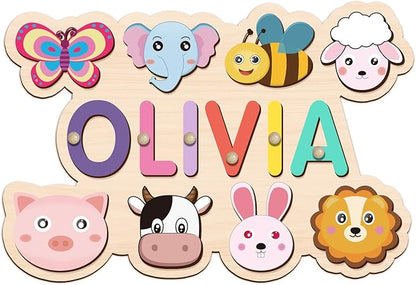 Personalized Name Puzzle for Kids, Customized Wooden Name Animal Puzzle, Baby Gifts, Baby Shower, Montessori Learning Toddler Toys