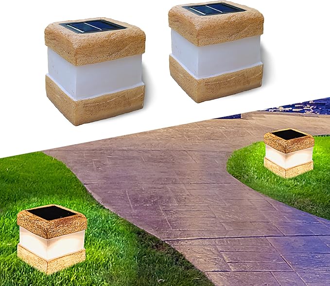 2 Pack Solar Rock Lights Outdoor - Solar Garden Decor Landscape Pathway Lights Waterproof with Warm LED Lights for Table Patio Yard Garden Walkway Decor(Brown)