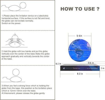 6" Magnetic Levitation Floating Globe Anti Gravity Rotating World Map with LED Light 7 Colors Display Floating Globe for Children Educational Gift Home Office Desk Decor (Book Holder)