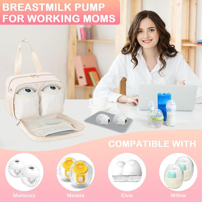 PIIOSER Breastmilk Cooler Bag with Ice Pack, Fits 6 Baby Bottles Up to 9 Ounce, Insulated Bottle Travel Bags with Shoulder Strap-Wearable Breast Pump Carrying Case for Nursing & Working Moms