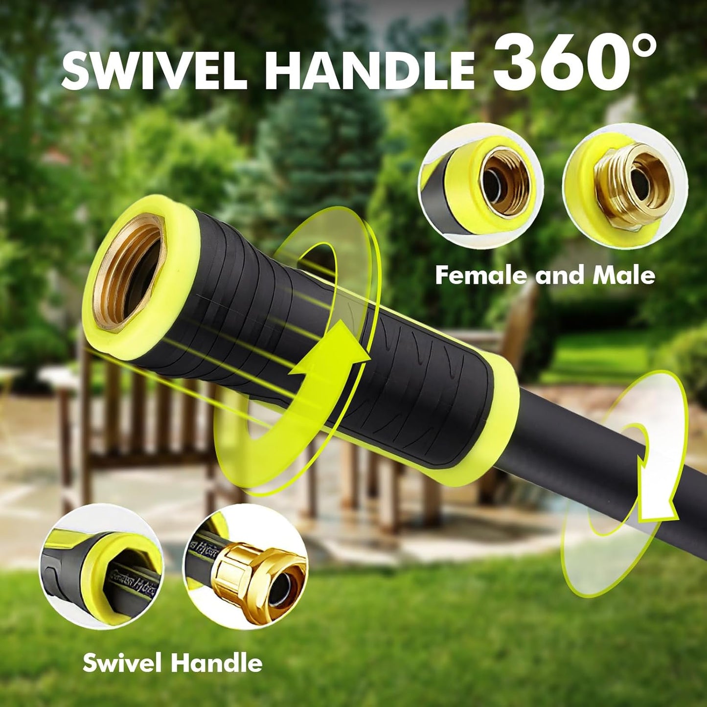 Garden Hose 3FT - PHLEX PRO Water Hose Heavy Duty Premium 5/8'' Rubber 3-Layer, Innovation Flexible Hybrid Lightweight Water Hose, Full Brass Male to Female Fittings
