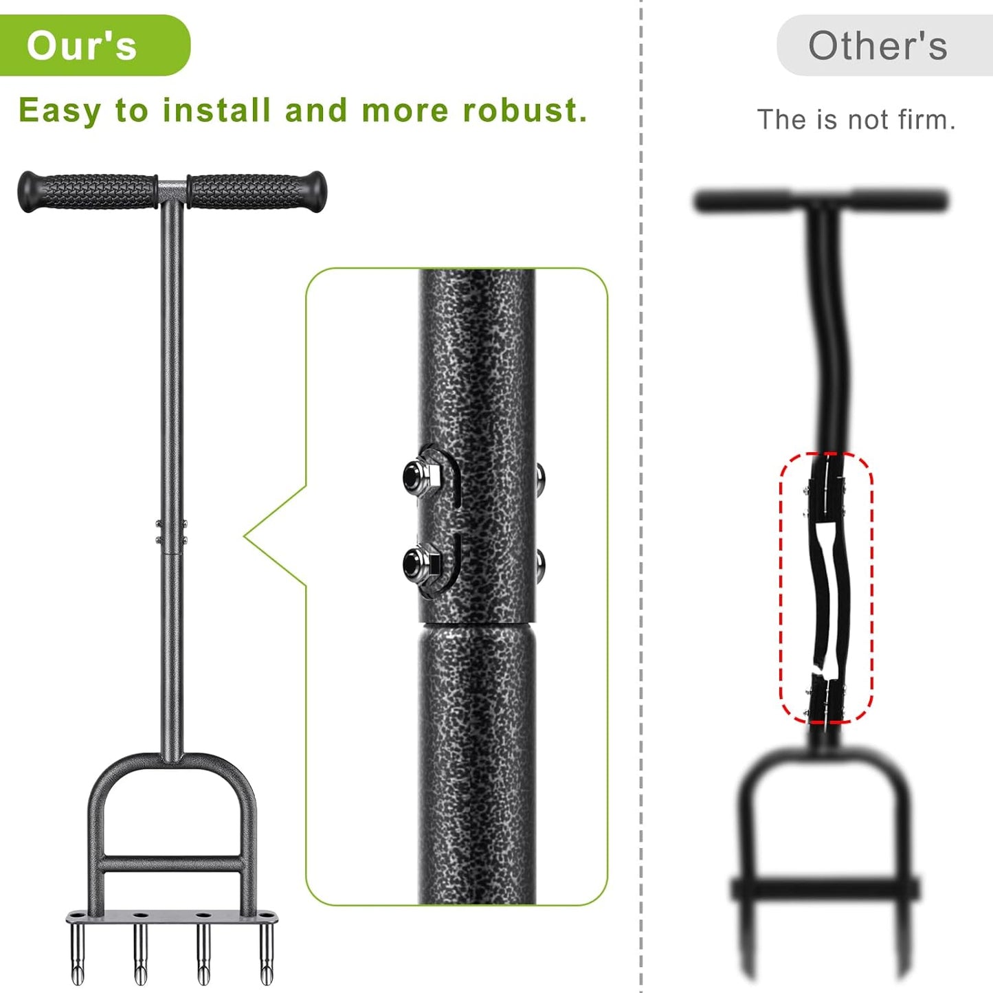 Dolibest Lawn Coring Aerator, Manual Lawn Aerator, 4 Stainless Stee Corer Plug Aerator with Soft Rubber Grip, Pre-Assembled Manual Grass Aerating Tool & Cleaning Hand Tool for Improving Lawn Health
