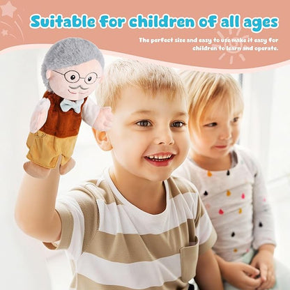 1 Pcs Family Hand Puppets 12 Inch Grandparents, Mom & Dad, Brother & Sister Plush Hand Puppet Toys Role-Play Toy Puppets for Kids Storytelling Imaginative Pretend Play Teaching Preschool(Grandpa A)
