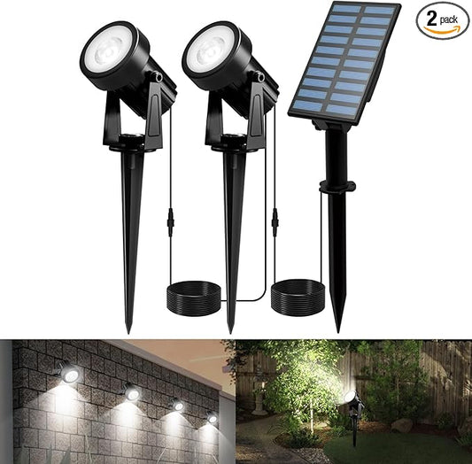 T-SUNUS Solar Spot Lights Outdoor IP65 Waterproof White 6000K 2-in-1 Landscape Spotlights, 9.8ft Cable Separate Panel Auto Dusk to Dawn Dimmable for Flag Yard Garden Patio Driveway Pathway Garage