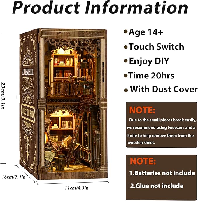 ISSEVE Book Nook Kit, DIY 3D Wooden Puzzle Dollhouse Booknook for Adults, Tiny Miniature House Kit Bookshelf Decor with LED Light and Dust Cover, Gifts for Family and Friends (Book Collection Room)