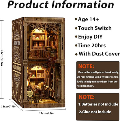 ISSEVE Book Nook Kit, DIY 3D Wooden Puzzle Dollhouse Booknook for Adults, Tiny Miniature House Kit Bookshelf Decor with LED Light and Dust Cover, Gifts for Family and Friends (Book Collection Room)