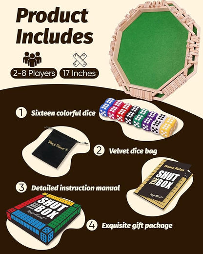 Deluxe 2-8 Player Original Shut The Box Game, Math Dice Board Game for Family Night Classroom Travel, Wooden Classic Table for Group Kid Adult Senior Travel Party Bar Easy Quick and Fun