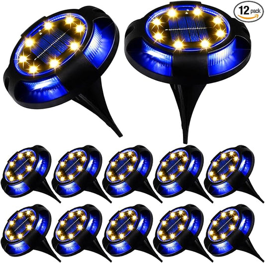 K.E.J. Solar Ground Lights 12 Pcs Disk Lights Outdoor - Waterproof In-Ground Lights,Solar Landscape Lighting as Valentine's Day Decorations Outdoor for Garden Pathway Yard Deck Walkway Driveway