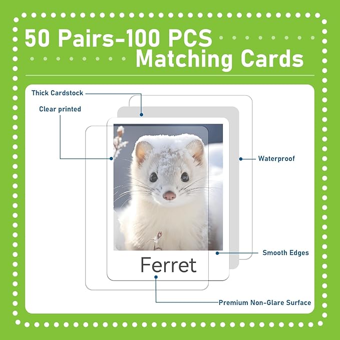 gisgfim 50 Pairs Memory Matching Game Animal Babies Concentration Memory Card Educational Game for Kids Adults A Fun & Fast Baby Animals Game Toddlers Preschool Family Board Gift Matching Games