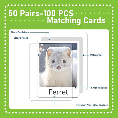 gisgfim 50 Pairs Memory Matching Game Animal Babies Concentration Memory Card Educational Game for Kids Adults A Fun & Fast Baby Animals Game Toddlers Preschool Family Board Gift Matching Games