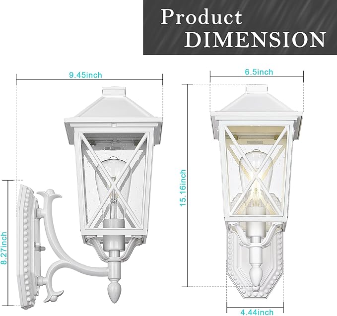 Darkaway Outdoor Wall Light Fixture,2pcs Outside Porch Lights Wall Mounted Seeded Glass Exterior Waterproof Lantern Modern E26 Socket Wall Sconce Lighting for Front Door Yard Patio