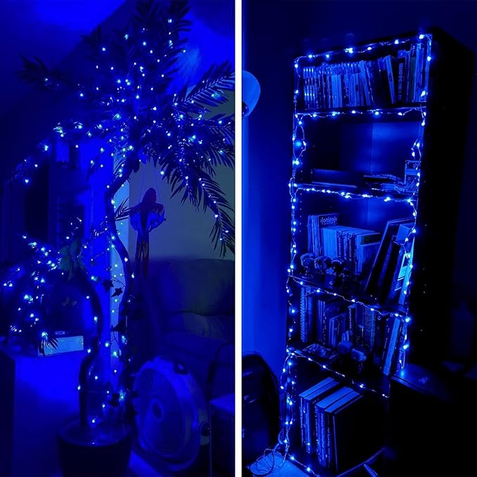 RUICHEN Blue Dimmable Fairy Lights Plug in, Super Long 165 Ft 500 LED Twinkle String Lights with Remote, Waterproof Silver Wire Firefly Lights for Christmas Wedding Party Bedroom Patio Garden