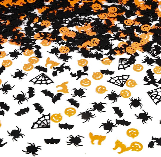Orange and Black Halloween Party Table Scatter Confetti, 3000 Pcs Pumpkin Spider Webs Bat Foil Metallic Confetti for Halloween Party Table Decorations