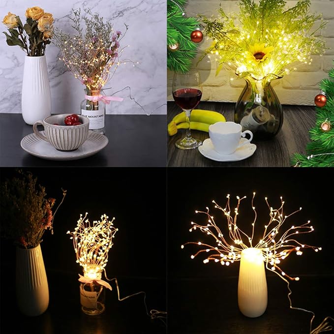 4 Pack 800 LED Starburst Sphere Lights, Battery Operated Firework, 8 Modes Dimmable Remote Control Waterproof Hanging Fairy, Copper Wire for Patio Parties Christmas (Warm White)