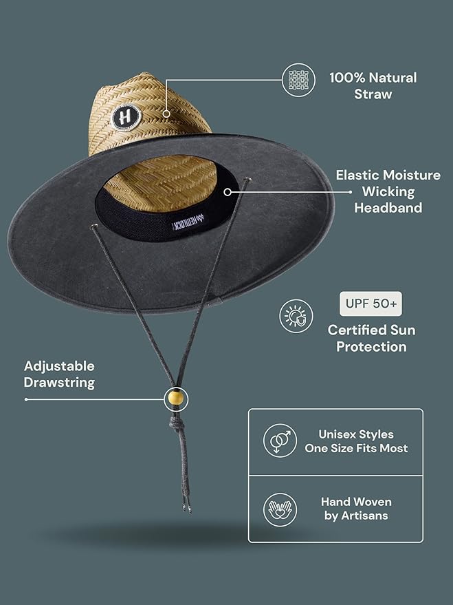 Straw Hat for Men & Women | Lifeguard Hat, Beach Hat & Sun Hat | UPF 50+ Wide Brim for Sun Protection | One Size | Hemlock