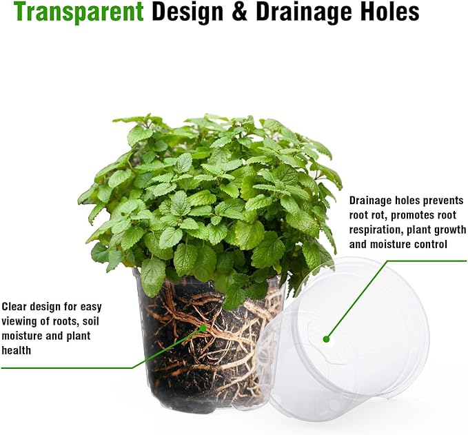 MIXC 30 Packs 6.5/5/4" Clear Nursery Pots Variety Pack, Transparent Plastic Plant Pots for Plants with Drainage Holes, Seedling Pots Seed Starter Pots Planter Pots Flower Pots