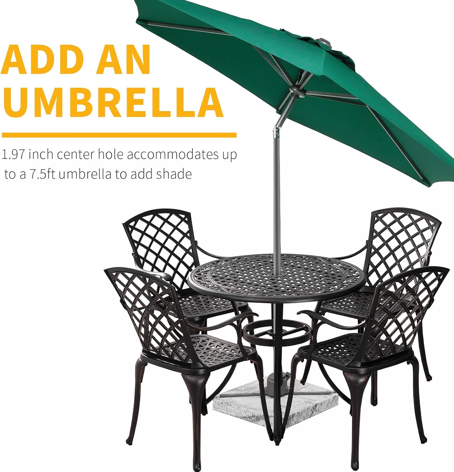 5-Piece Patio Dining Set Outdoor Bistro Set,Anti Rust Cast Aluminum Patio Table and Chair Set of 4 with Umbrella Hole,Suitable for Patio Garden Deck(Antique Bronze)