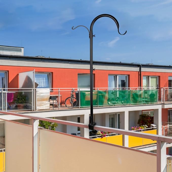 WOSIBO Three Span Deck Hook, 37 Inches Deck Bird Feeder Pole, Hanging Baskets Porch Multi-Hook for Deck Kit with Three Branches for Plant Hangers, Lanterns, Wind Chimes and More