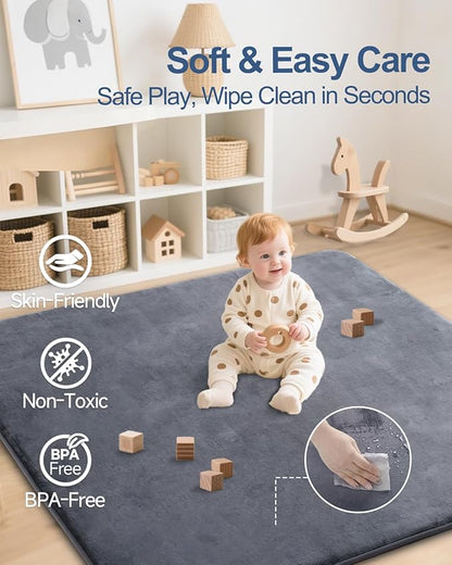 SEPARO Thick Baby Play Mat for Floor,50 x 50 Playpen Mat,Tummy Time Foam Mats,Ultra Soft Support & Plush Feel,Easy Care with Non-Slip Cushioned for Infant,Kids and Toddler Crawling, Dark Grey