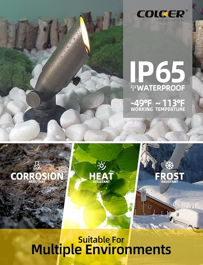 COLOER Mini Size Die-cast Brass Landscape SpotLights Outdoor, 2.5W 12Volt AC/DC Low LED Voltage Spot Light, IP65 Waterproof Light Houses Decorations for Yard, Bronze,2700K Warm White(104B)