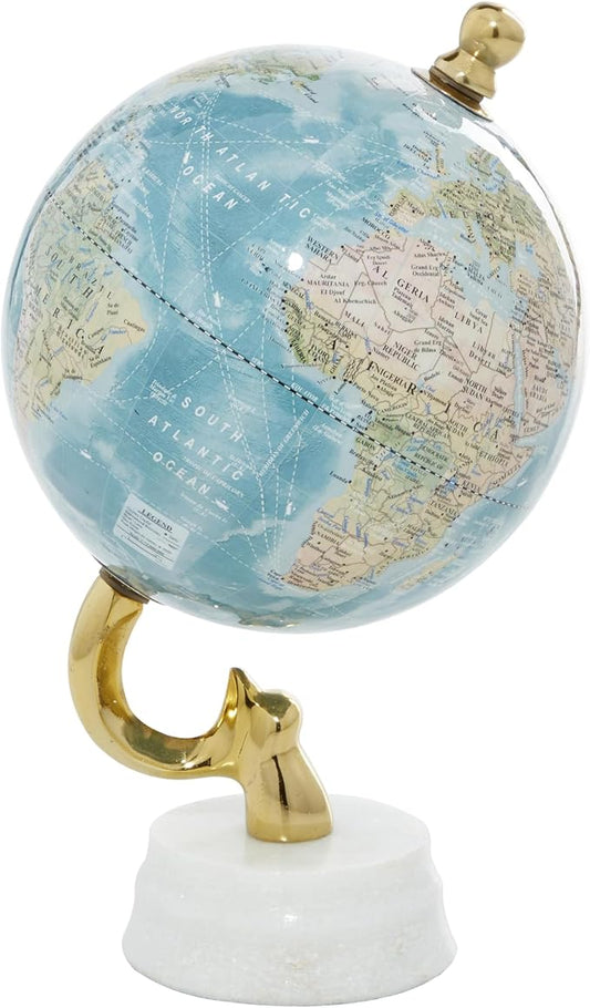 Deco 79 Aluminum Metal World Globe with Marble Base, Desk Globe 6" x 6" x 11", Blue