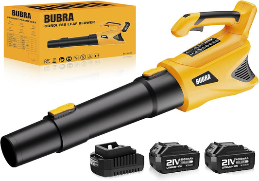 Cordless Leaf Blower 21V Electric Leaf Blower Cordless Powerful 500 CFM with 2 X 4.0Ah Batteries and Charger, 5 Speed Modes, Lightweight Battery Powered Leaf Blowers for Lawn Care and Yard Clearance
