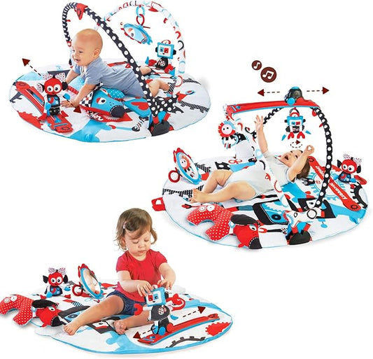 Yookidoo Baby Gym and Play Mat - 3 Stage Accessory Gym with Motorized Robot Track - 20 Development Activities - Age 0-12 Months