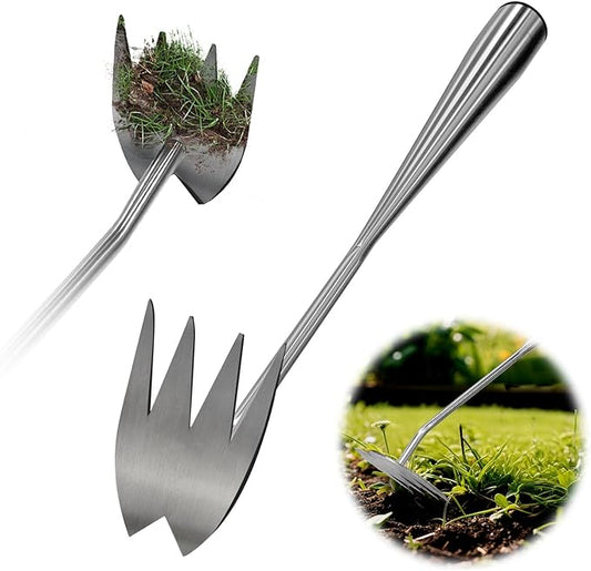 2025 Upgraded Weed Puller Tool,Portable Garden Weed Rake Uprooting Weeding Tool with Handle,4 Tooth Manganese Steel Manual Weeder Remover Tool for Gardening Backyard Farm Planting & Weeding