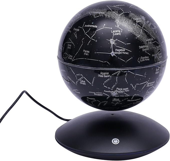 6" Magnetic Levitating Globe, 360°Rotating Geographic Globes Levitating Globes with LED Light Floating Magnetic Levitation Floating Globe for Desk Home Office Classroom Decor(Black/Single Color Light)