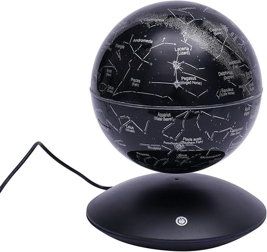 6" Magnetic Levitating Globe, 360°Rotating Geographic Globes Levitating Globes with LED Light Floating Magnetic Levitation Floating Globe for Desk Home Office Classroom Decor(Black/Single Color Light)