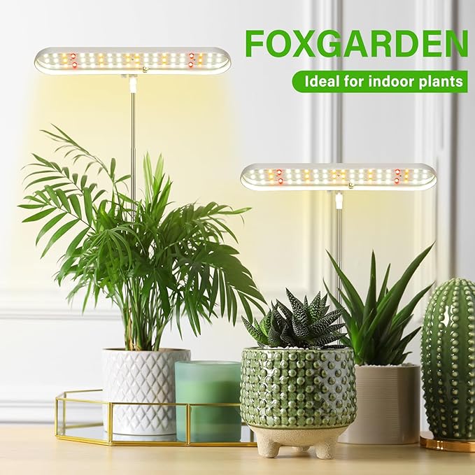 FOXGARDEN® Grow Light, Full Spectrum LED Grow Lamp, Plant Lights for Indoor，Auto Timer 4/8/12H, 4 Dimmable, Height Adjustable 8.5"-24", Growing Lights 2 Pack