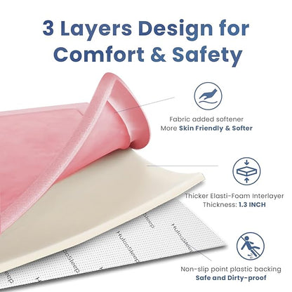 Baby Play Mat for Floor,1.3" Thick Memory Foam Tummy Time Mat for Toddlers,Infants,Kids,Soft Coral Velvet,Extra Large Non Slip for Crawling,Yoga,Tatami Style for Living Room(Pink)