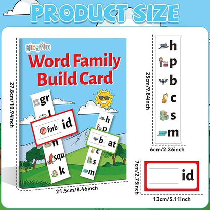 gisgfim 48 Word Families Activity Word Builder ABC Vocabulary Flashcards Kindergarten Sight Phonics Flash Card Learn to Read Phonics Game Read and Rhyme Activity Matching Letter Game 2 per Sheet