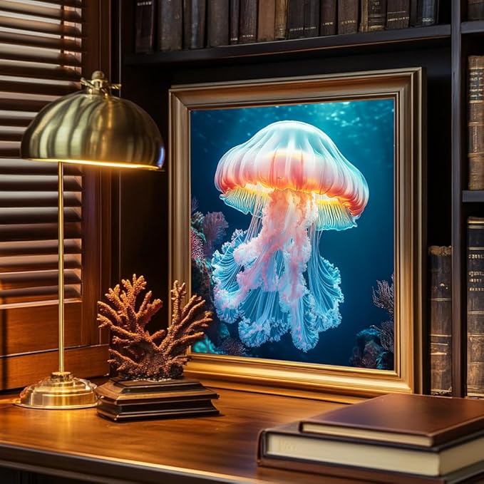 Bgraamiens 1000 Piece Jigsaw Puzzle for Adults - Deepsea Jellyfish - Vibrant Ocean Art Puzzle with Bioluminescent Glow Effect, Challenging Sea Creature Puzzle Gift